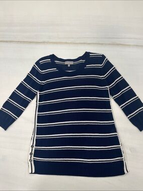 Laura Navy & White Striped Crewneck Sweater